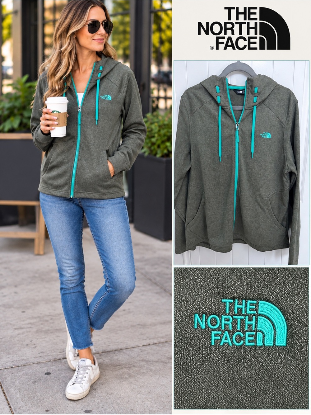 The North Face Women’s XL Olive Green Full Zip Hooded Jacket